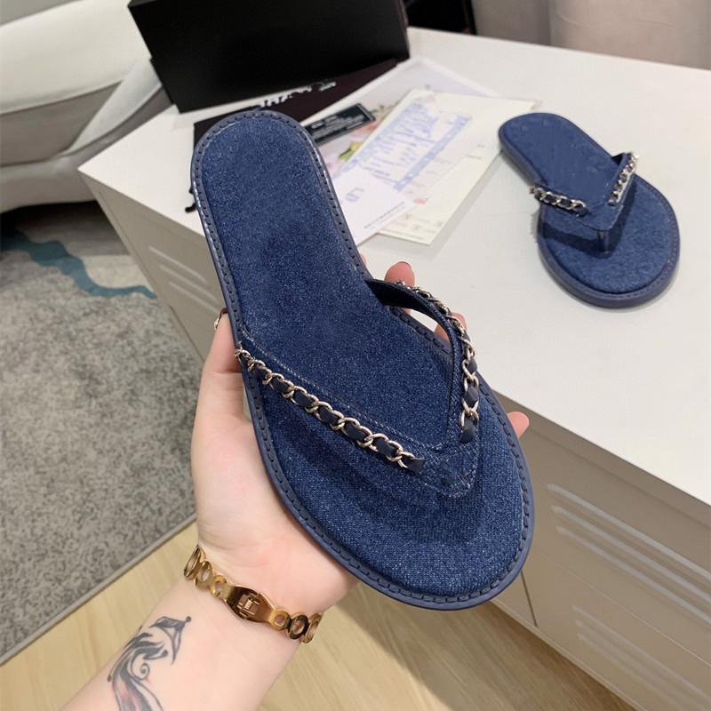 

Ladies slipper high quality 2021 summer fashion denim flat bottom comfortable size 35-41, Navy