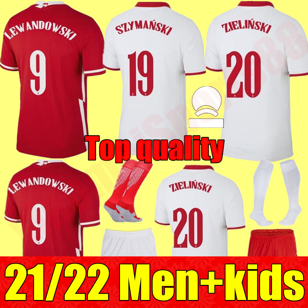 

2021 Men + kids kit Soccer Jersey Home away 21 22 red white PISZCZEK MILIK PoLAnD youth children LEWANDOWSKI Jerseys football Shirts uniforms, Away+patch