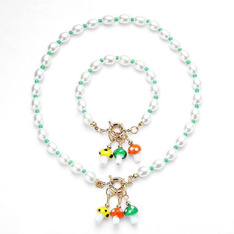 

Pendant Necklaces Dvacaman Fashion Mushroom Chain Imitation Pearl Bead Necklace For Women Charm Handmade Choker Jewelry Wholesale, Silver