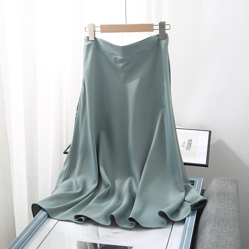

Skirts Summer Faldas Mujer Moda Midi Womens Fishtail England Office Lady Satin High Waist Simple Elegant Long Skirt Women