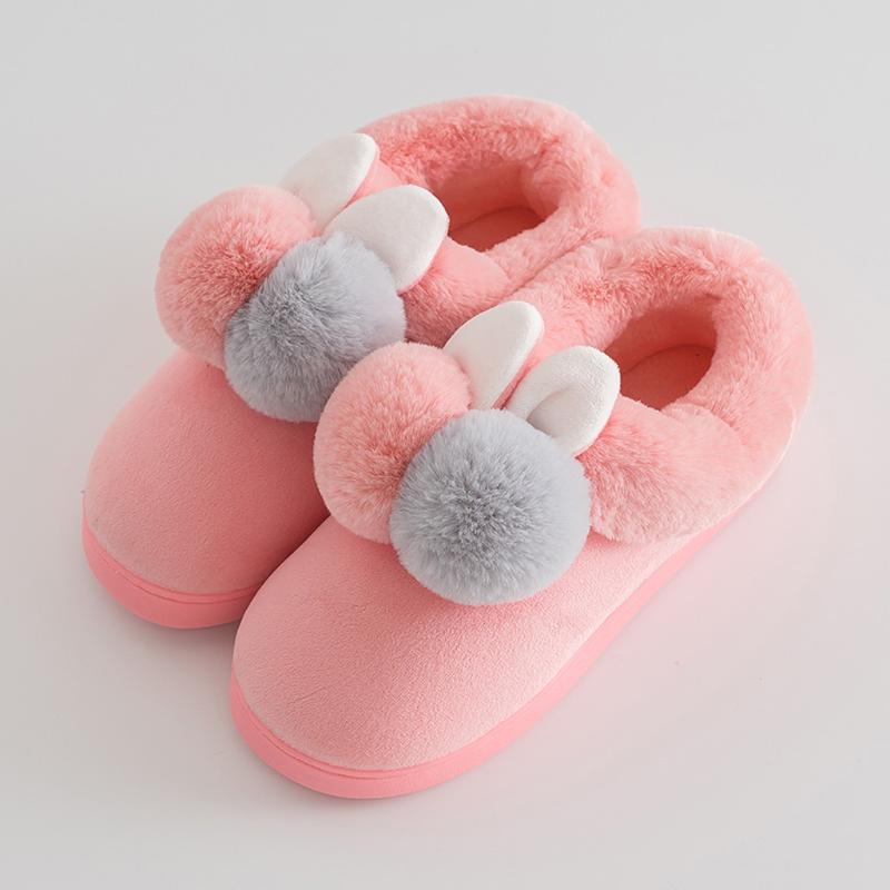 

Slippers Women Slipper Cute Fur Ball Cotton Warm Plush Winter Comfortable Soft Indoor Shoes Non-Slip Flat, Black