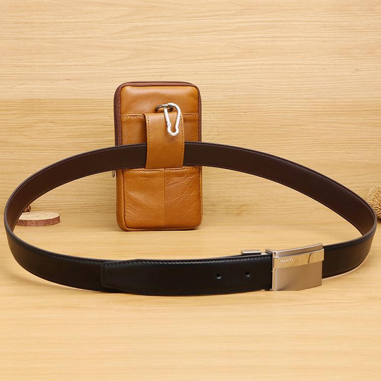 

Waist Bags Genuine Leather Mens Belt Bag Pack Wear 5.5 Inch Mobile Men Retro Head Layer