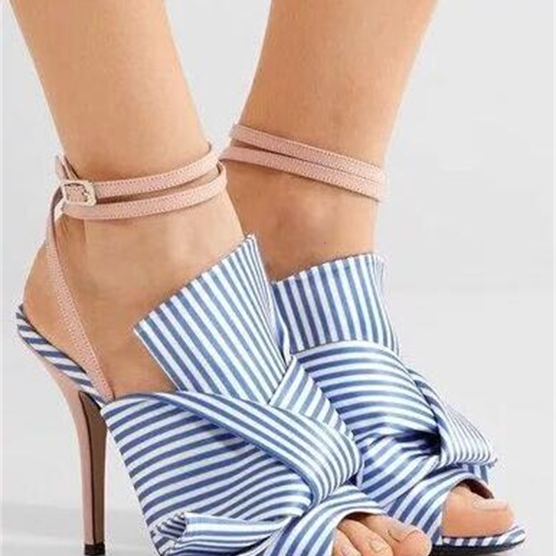 

sandals female open sandals, striped satin ribbon blue slip on, sensual buckle, elegant women's dress, spring shoes with on v1dr, Black