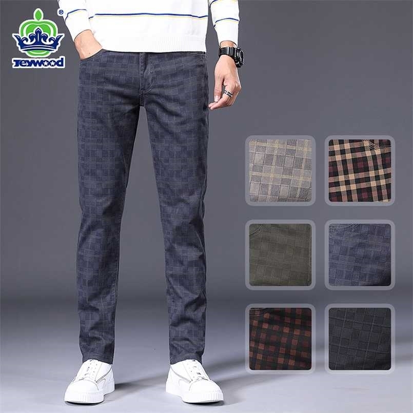 Jeywood Brand Men's Slim Plaid Casual Pants High Quality 98%Cotton Stretch Classic Clothing Fashion Fit Trousers Large Size40 42 211201