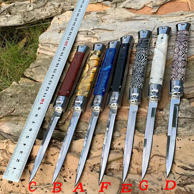 

440C Steel 11inch Automatic Self-defense Knife Outdoor Rescue Knives Acrylic handle EDC Hunting Camping Tool Tunafire 7 Style