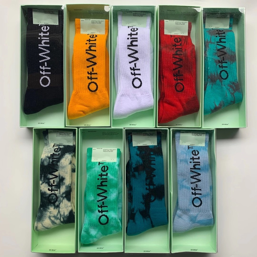 

Off tie dyed tide brand towel skateboard high help boys stockings Pure Cotton Street hip hop socks I02X, Black