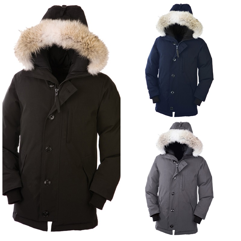 

Canada Outerwear Coats Men Winter Down Jacket Bomber Jackets Thick Wolf Fur Fluffy Hooded Coat Outdoor Casual Warm Windshield Cold Parkas E0, Black