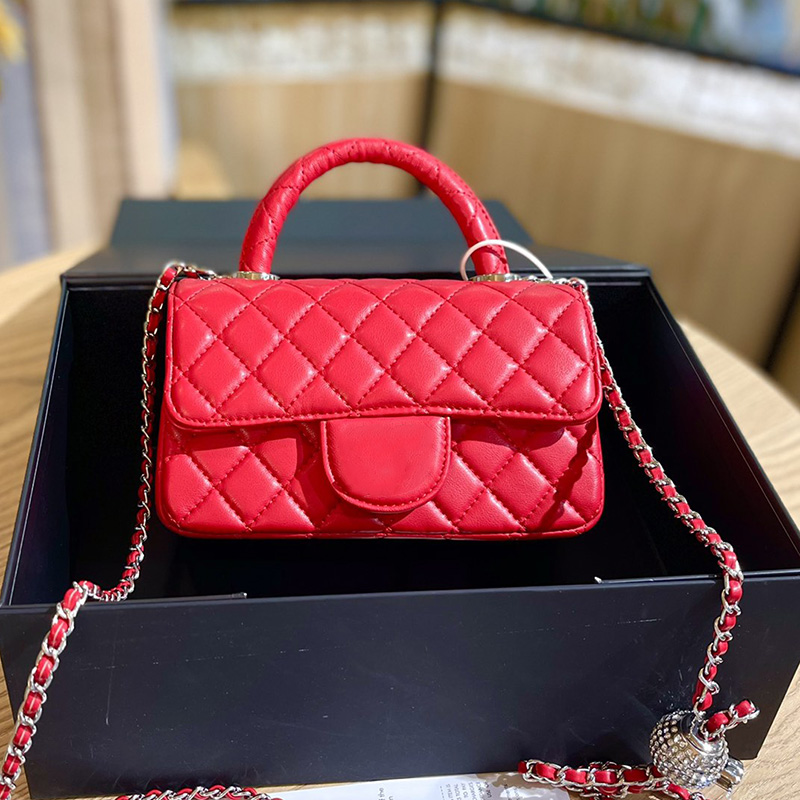 High Quality Womens Classic Mini Flap Bags Lambskin Sheepskin Leather Co Handle Totes Silver Matelasse Chian With Diamond Ball Handbag Crossbody Bag
