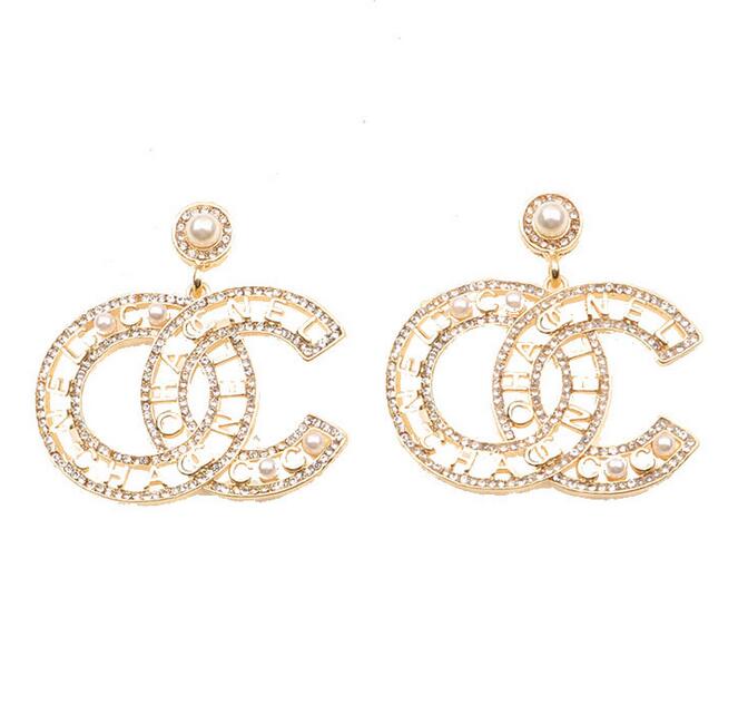 

Wholesale Lots Style 18K Gold Plated Brand Design Letters Stud Earrings Temperament Geometric Women Rhinestone Pearl Wedding Party Jewerlry Accessories