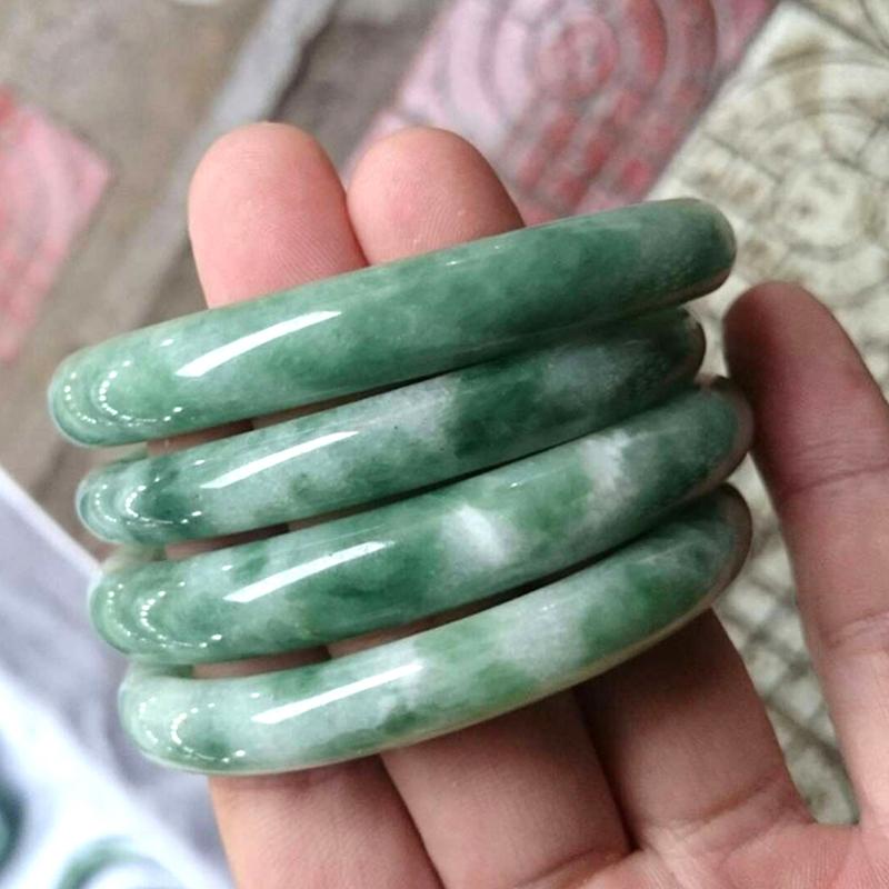 

Bangle Natural Jadeite Color Hand Carved Round Jade Bracelet Fashion Boutique Jewelry Women's Light Green Floating Flower