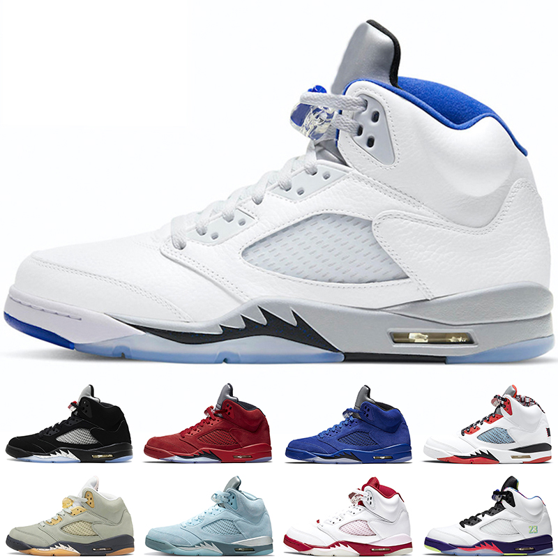 

Jumpman 5s Basketball Shoes 5 Mens Stealth 2.0 OG Fire Red Racer Blue Quai 54 White High Quality Trainers Outdoor Sneakers Sports Size 7-13, #18 og black metallic 40-47