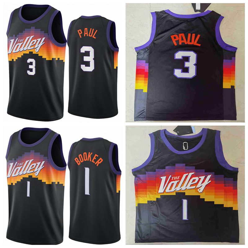 

Phoenix Suns MEN's Devin 1 Booker Jersey Chris 3 Paul Basketball Jerseys 2021 Swingman City Stitched Edition Black, Black;red
