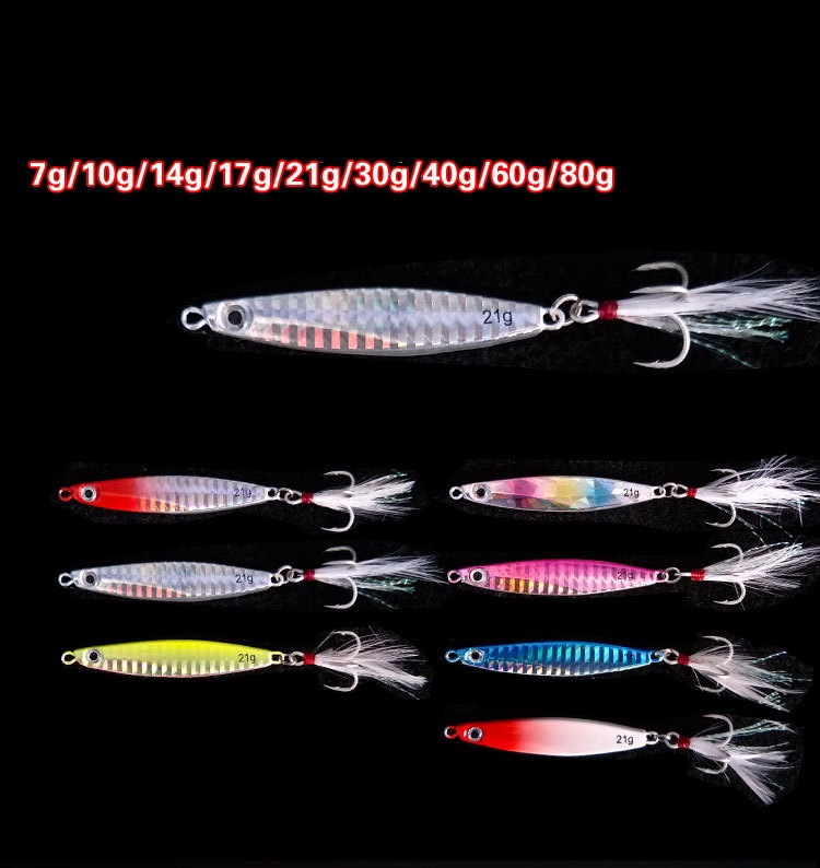 Fishing Jigging Lures with Feather Hooks Hard Metal Baits for Salwater 7g-80g 4.5cm-10.5cm-image-721585665