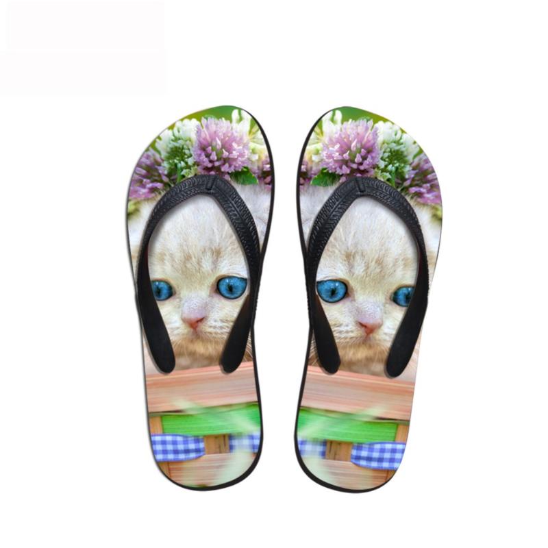 

Slippers Noisydesigns Female Flip Flops Lovely Cat Printed Cool Ladies Loafers Outdoor Sandals Style Woman Rubber Slipper For Girls, Black
