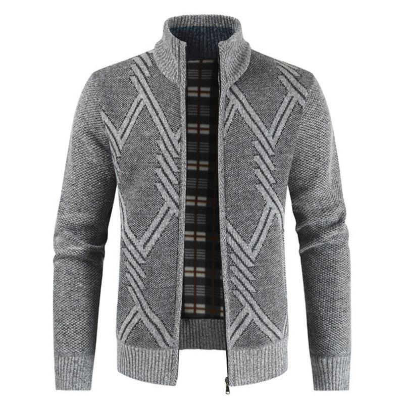

Autumn Winter Jacket Men Coats Solid Slim Fit Thick Fleece Casual Stand Collar Zip Men's Jackets, Brown