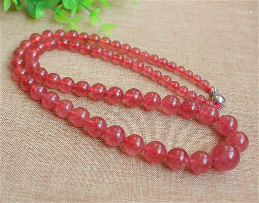 

5-16mm Genuine Red Natural Strawberry Quartz Crystal Round Bead Long Chain Necklace Women Lady Chains