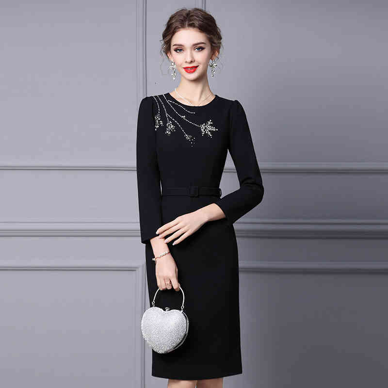 

Casual Dresses Zhili high sense dress bubble sleeve light mature wind black thin waist skirt autumn and winter clothes 5RA7