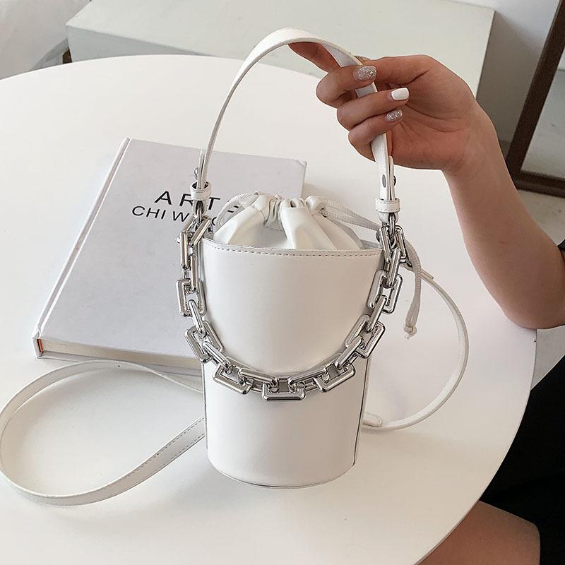 

Luxury Bucket Bag For Women High Quality Leather Handbag Solid Color Shoulder Female Designer Brand Crossbody Purse Bags, White
