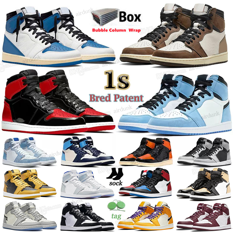 

Mens 1 high OG basketball shoes 1s Bordeaux University Blue electro orange dark mocha bred shadow UNC twist seafoam men women Sneakers trainers Size 36-47, Shoe box