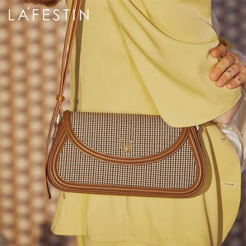 

LAFESTIN Niche Trendy Ladies Fashion Retro Houndstooth Shoulder Messenger Plaid Underarm Female Crossbody Bag Luxury 220209, Auburn