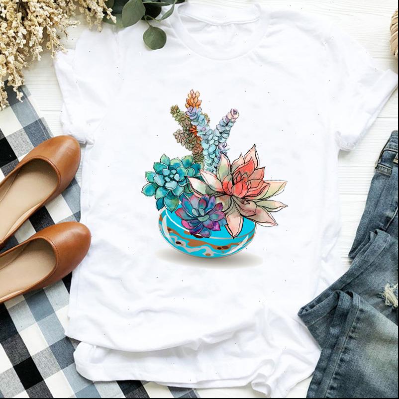 

90s floral flower plant women short sleeve casual tee clothes graphic, White