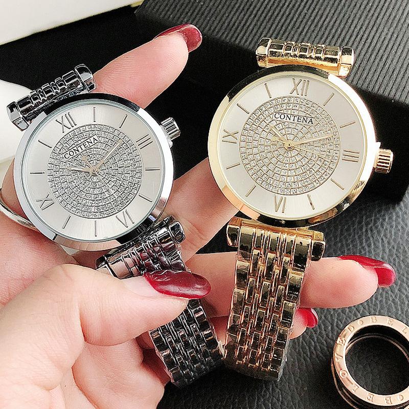 

Wristwatches CONTENA Fashion Luxury Watches Women Watch Famous Top Brand Ladies Stainless Steel Woman Dames Horloge, Gold
