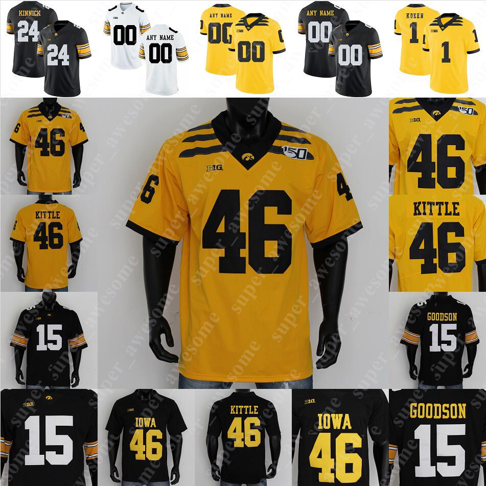 

NCAA Iowa Hawkeyes Football Jersey A.J. Epenesa Spencer Petras Tyler Goodson Sam LaPorta Mekhi Sargent 46 George Kittle 4 Stanley, Black