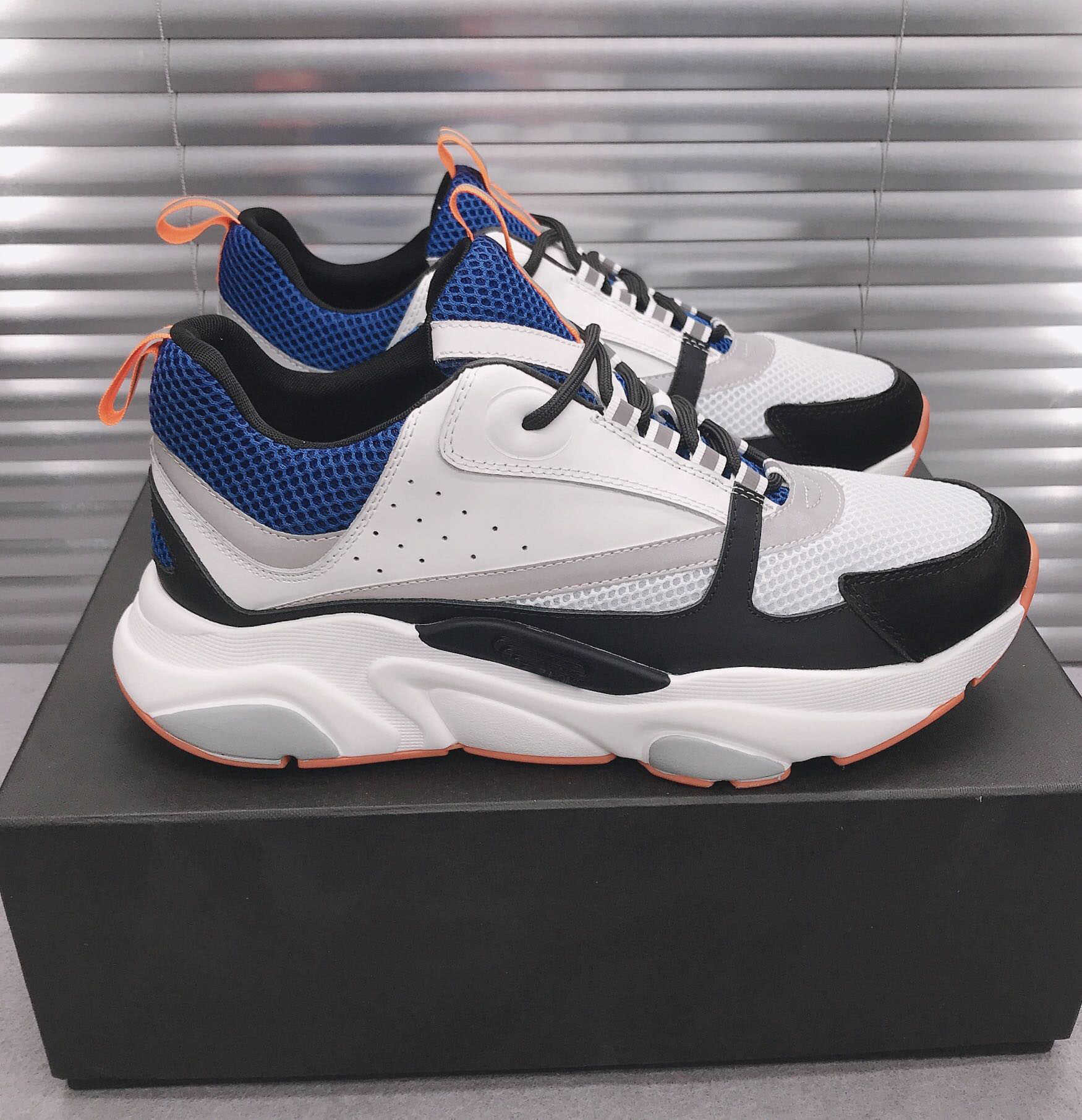 

Men's designer B22 running shoes white leather calfskin leisure top technology knitting men's and women's EU 35-47