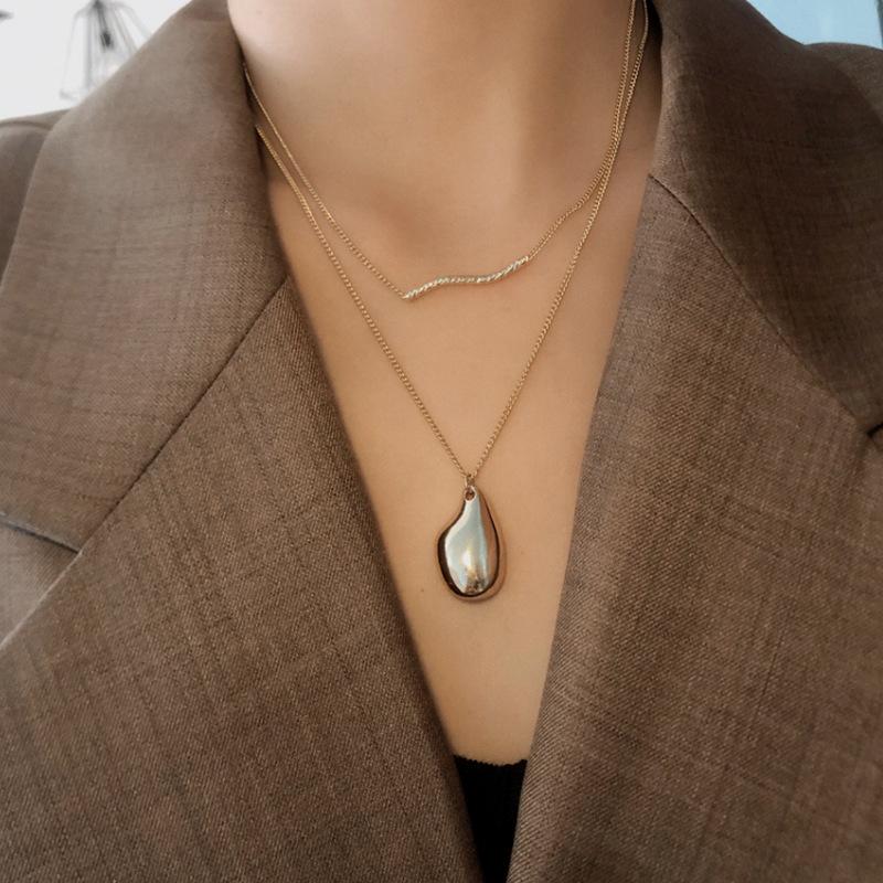 

Pendant Necklaces Double Layered Sweater Chain Drop Necklace Simple For Women Party Christmas Gifts, Silver