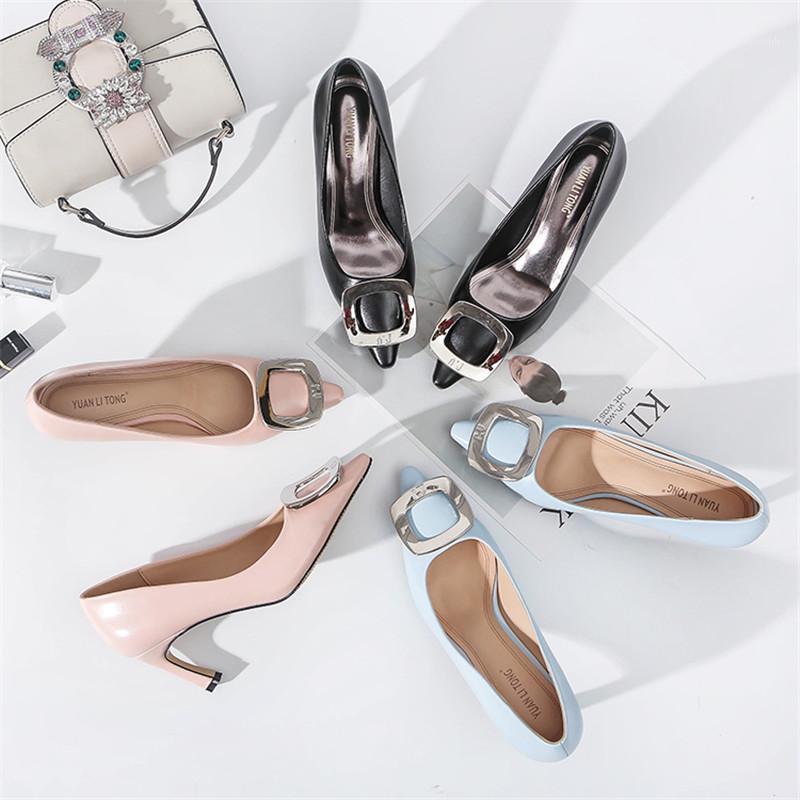 

Fall 2021 Fashion Single Shoe Women's Skinny Heels With Thin And Pointed Metal Square Buttons Casual Shoes, Black