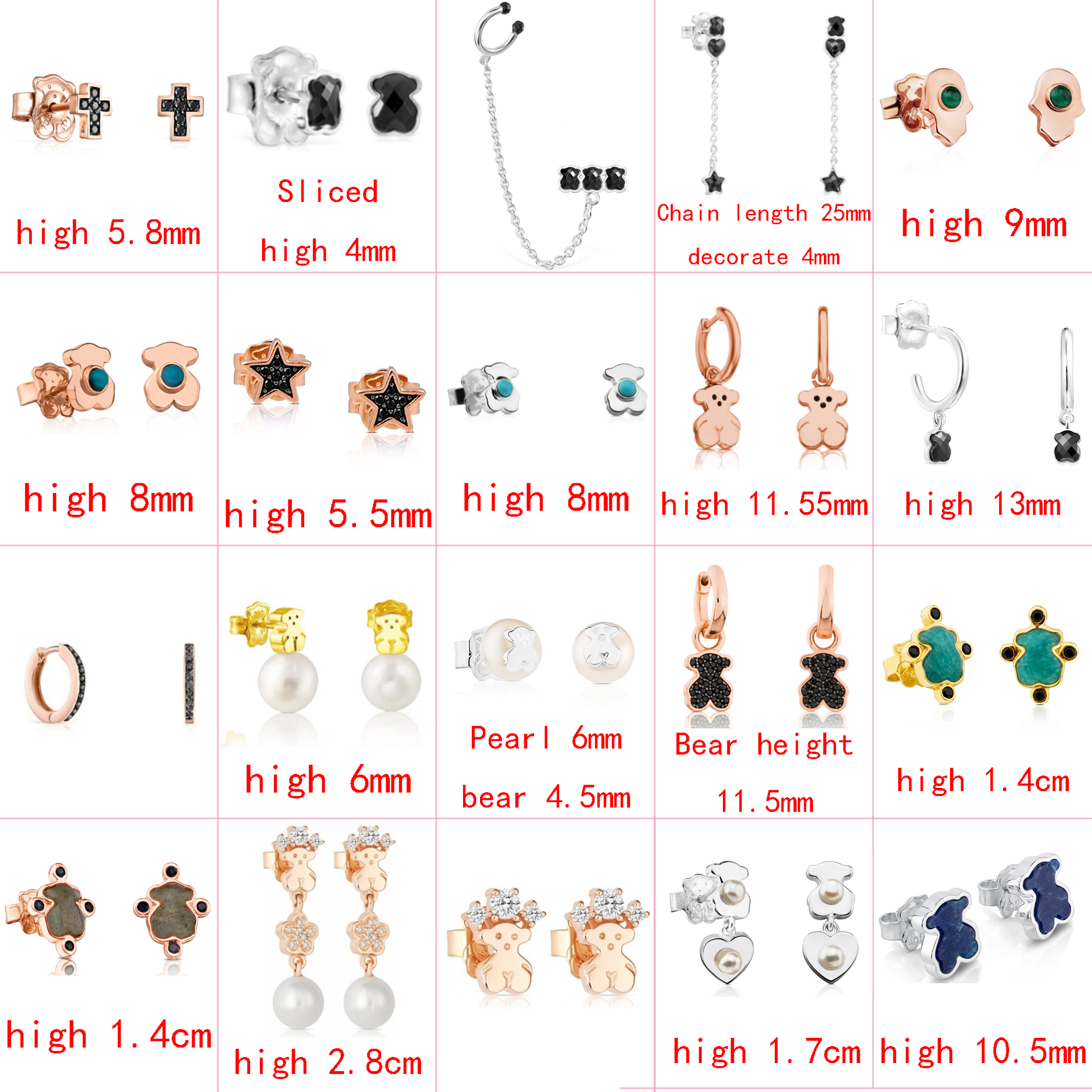

2021 new style 100% 925 sterling silver bear fashion and elegant ladies pin earrings pierced jewelry manufacturer direct sales