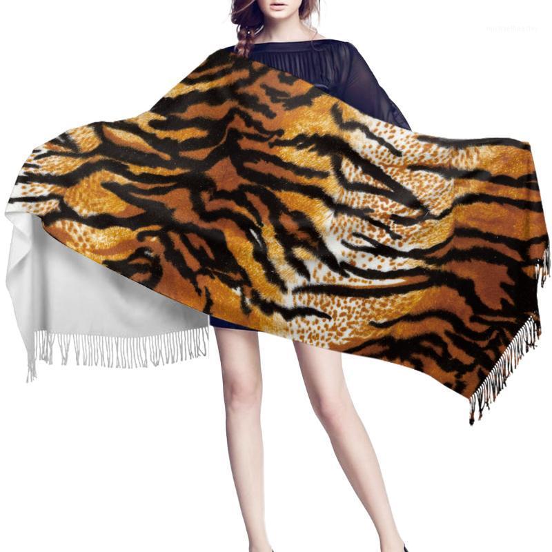 

Scarves Women Cashmere Scarf Autumn Winter Hijab Wrap Skin Tiger Yellow Printed Shawls Headband Summer Ladies
