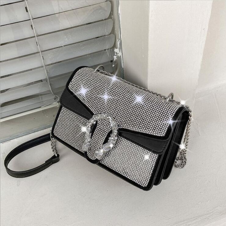 

Factory wholesale women shoulder bag street fashion diamond chain bags elegant atmosphere contrast leather handbags Joker rivet fashions handbag
