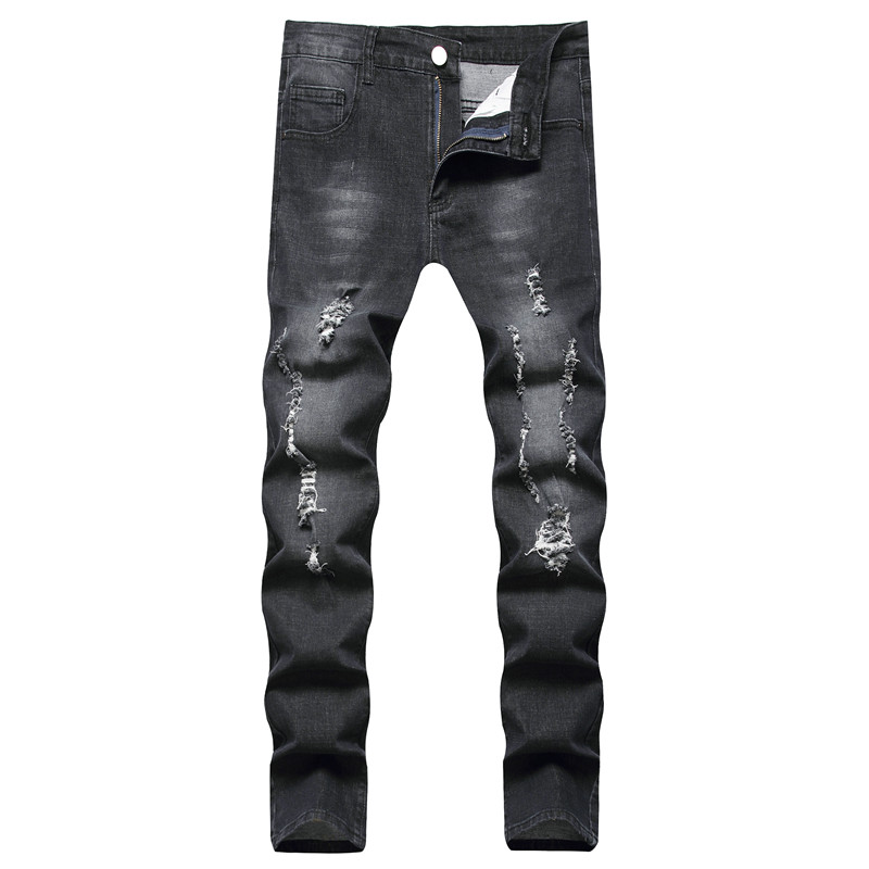 

Men Ripped Slim Fit Jeans Hole Destroyed Skinny Straight Leg Washed Frayed Motocycle Denim Pants Hip Hop Stretch Biker Men's Distressed Trousers YK3601, 9205