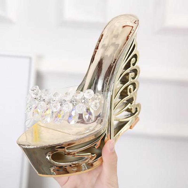 

Slippers Ladies Open-toed Slipper High Heel Shoes Non-slip Personalized Large Size Classic Fashion, Silver