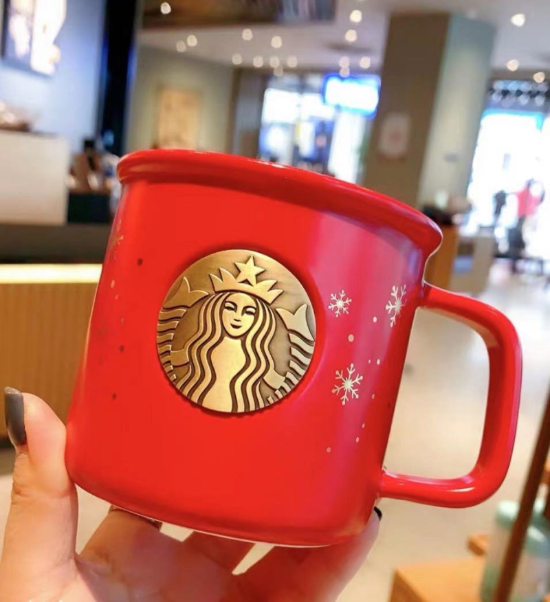 

Starbucks Christmas Cup 2020 Red Snowflake Enamel Copper Seal Bronze Mug Mermaid logo Ceramic Water Cup 414ml
