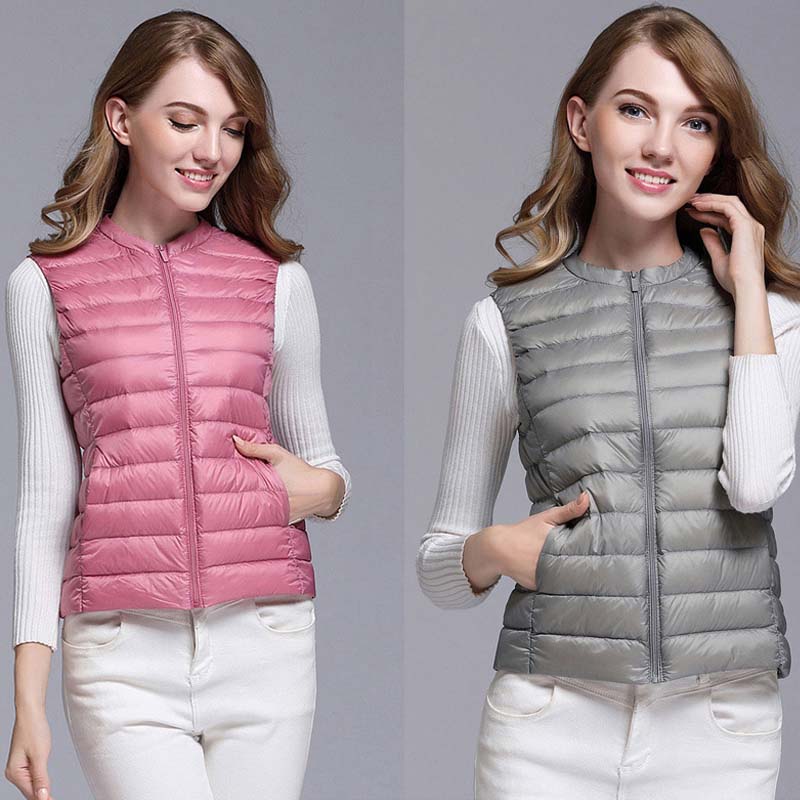 

Autumn White Duck Down Womens Short Vest Jacket Sleeveless Portable Office Lady Women Vests Coat 2021 Winter Waistcoat Female, Khaki
