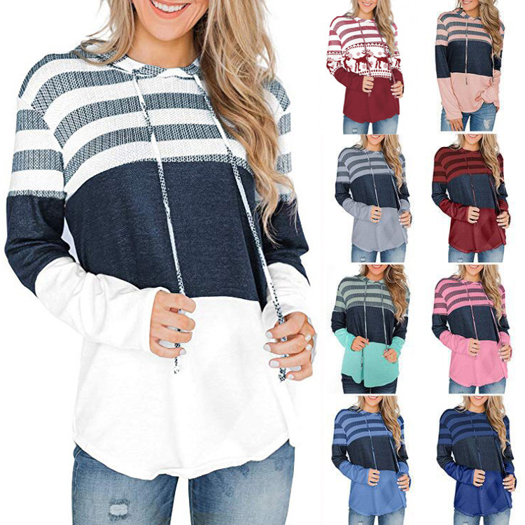 

2021 new loose dign hoodie pullover long sve contrast christmas sweater, Black