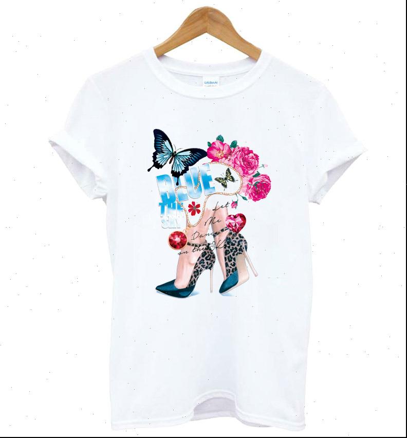 

butterfly flower high hell shoes womens cotton casual funny yong girl tee better quality drop ship kt 6, White