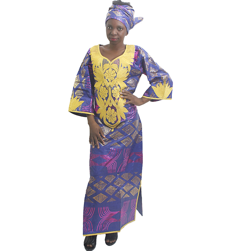 

2021Embroidery African Dresses Women Bazin Riche Cotton Dress Dashiki Women Robe Kaftan Lady Long Dresses Wedding Party Clothes
