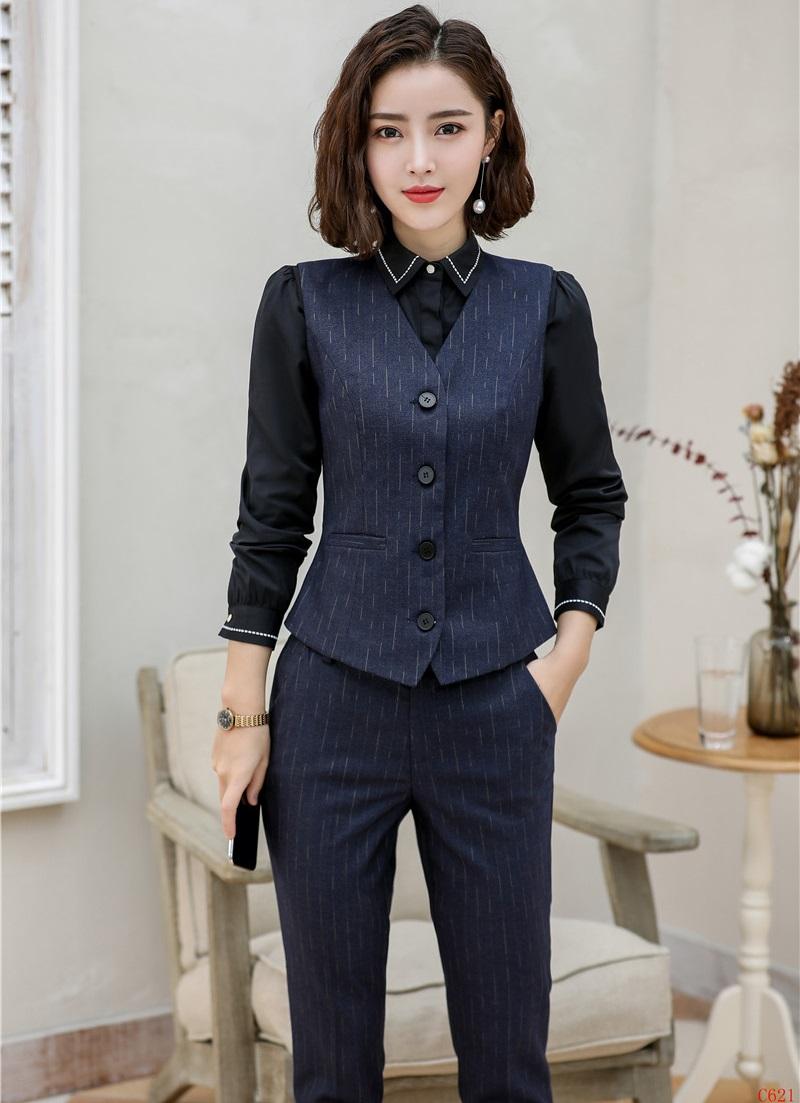 

Women' Suits & Blazers High Quality Fabric Formal Uniform Designs Pantsuits Vest Coat Waistcoat Ladies Women Business Work Wear Sets