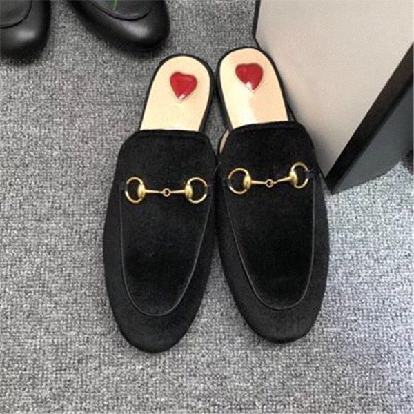 

Men women slippers soft cowhide Lazy women Leather shoes Metal buckle beach slippers Mules Princetown Classic lady slippers Large Eur 34-45 N0UP#, Black