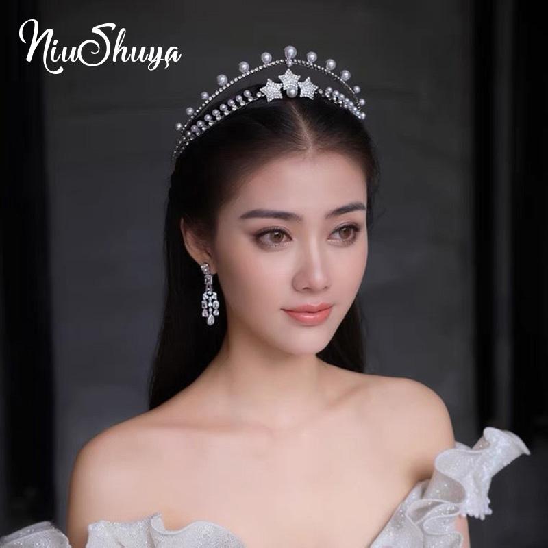 

Hair Clips & Barrettes NiuShuya Baroque Star Princess Crown Rhinestone Tiara Bridal Pearl Wedding Headdress Handmade Crystal Accessories