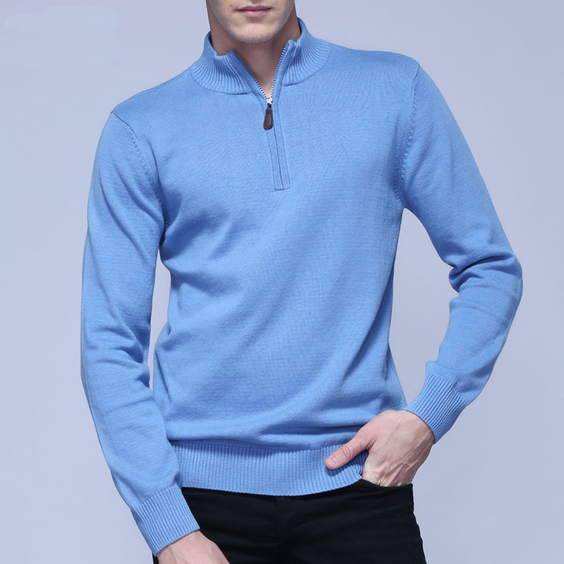 

Pure color comfortable men s quarter zipper sweater, White;black