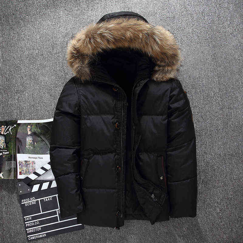 

2021 Men's Winter Down Jacket Warm Hooded White Duck Down Anorak Men Parka Detachable Fur Collar Coat Warm Overcoat Y1103, Khaki