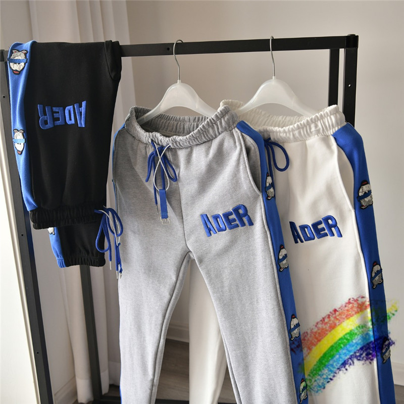 

Embroidery Strip PANTS Men Women Loose 1 Quality Oversize Unisex Sweatpants, Black