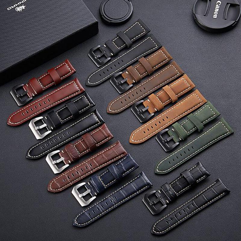 

Watch Bands 20 22 24 26mm Genuine Scrub Leather Straps For PAM Band Men's Stainless Steel Clasp Brand Sports Watchband