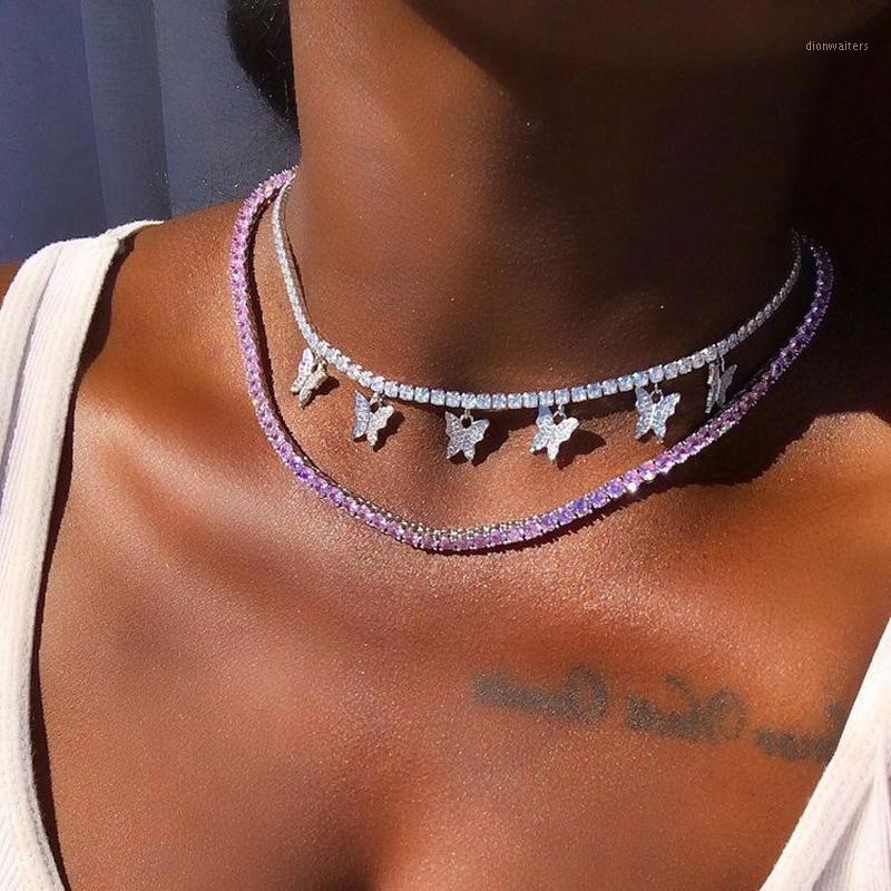 

Bohemian Full Rhinestone Chain Necklace For Women Butterfly Initial Tennis Choker Ladies Zircon Accessories Chains