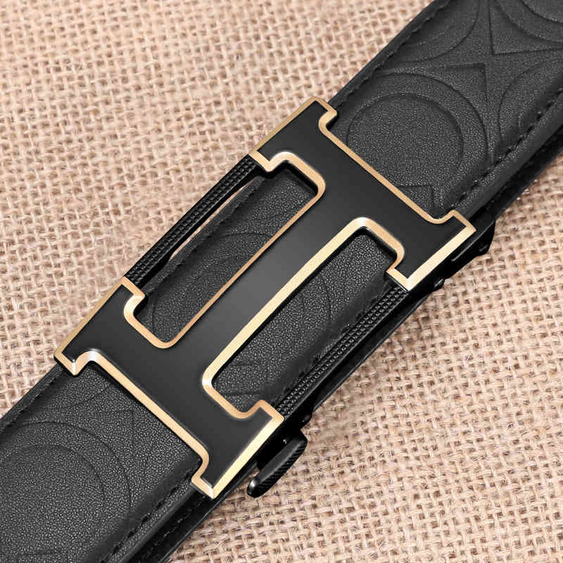 

Belt Leather Automatic Men's Fashion Letter h Buckle Trouser, Black