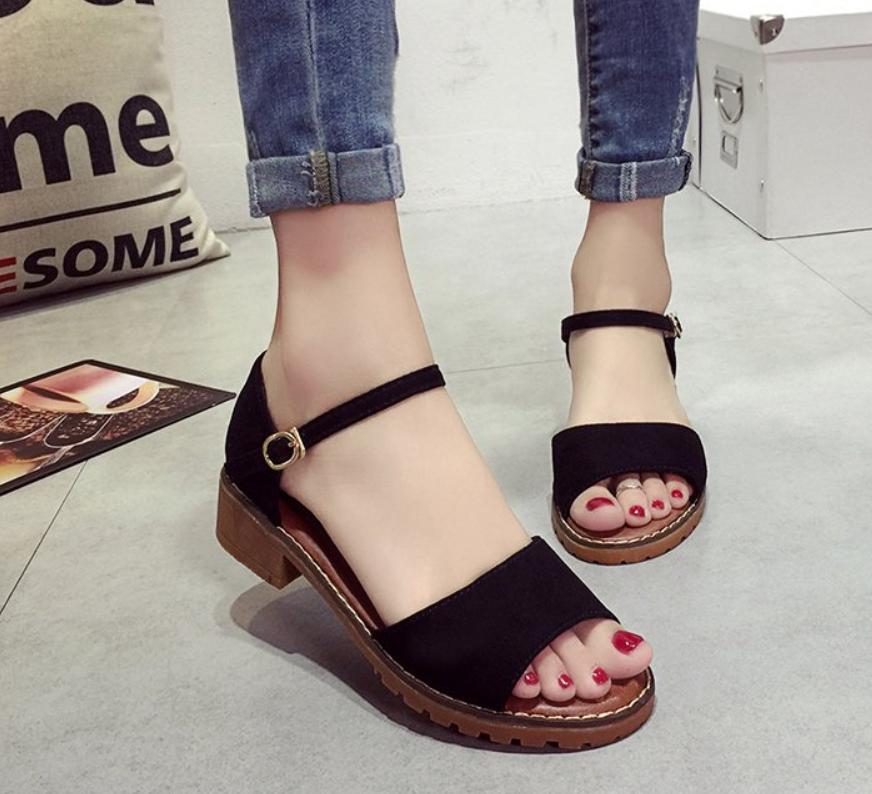 

Breathable Fashion Women Sandals Flat Shoes Woman Ankle Strap Summer For Beach Casual White, Black